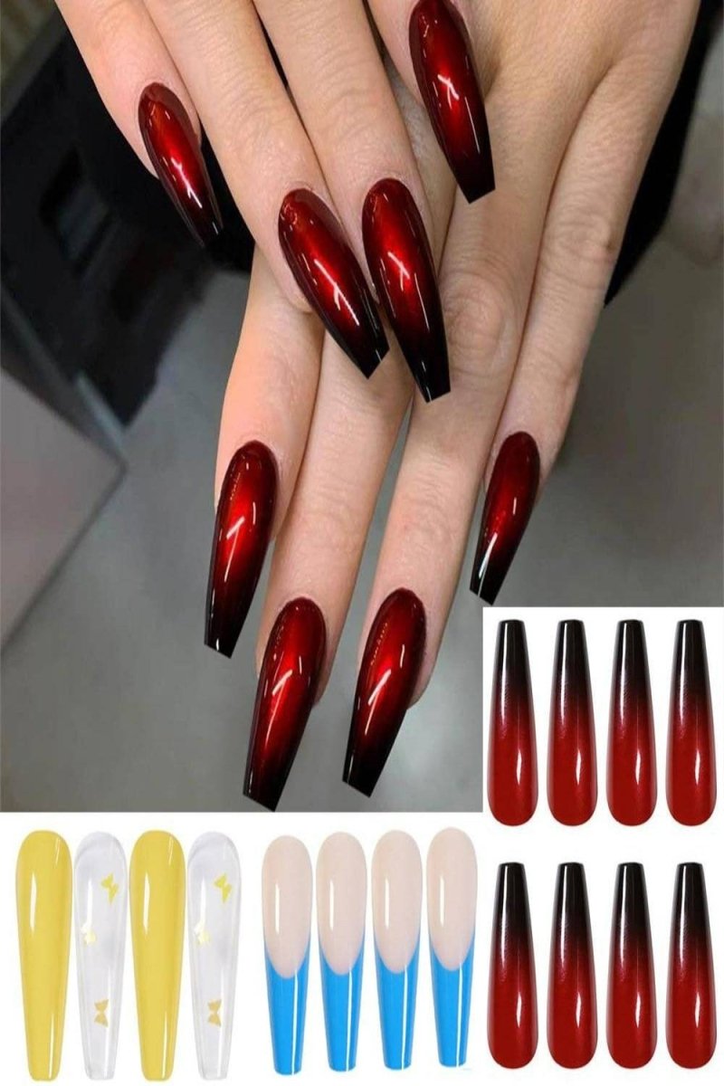 Press On Nails Matte Glossy Neon Gradient Coffin Nail Kit - TGC Boutique - Press On Nails