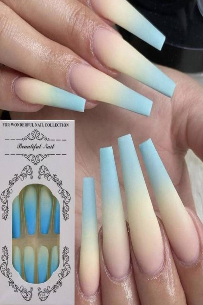Press On Nails Matte Glossy Neon Gradient Coffin Nail Kit - TGC Boutique - Press On Nails