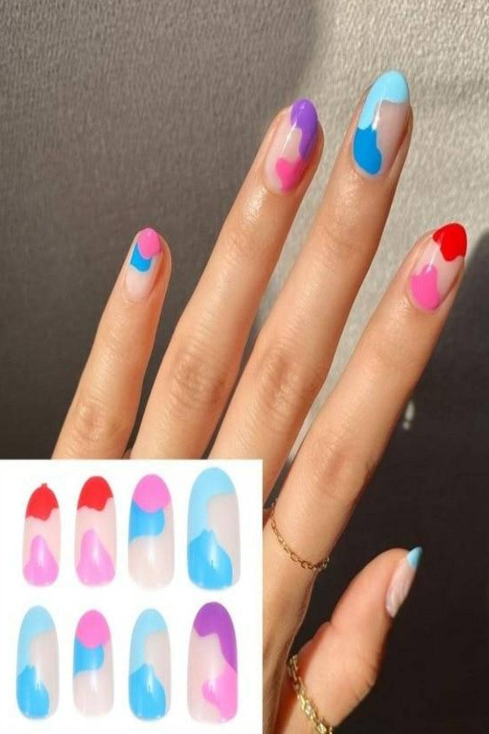 Press On Nails Matte Glossy Neon String Art Coffin Nail Kit - TGC Boutique - Press On Nails