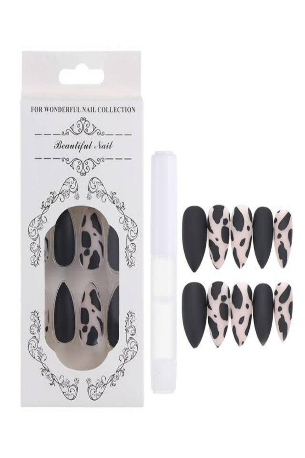 Press On Nails Matte Glossy Neon String Art Coffin Nail Kit - TGC Boutique - Press On Nails