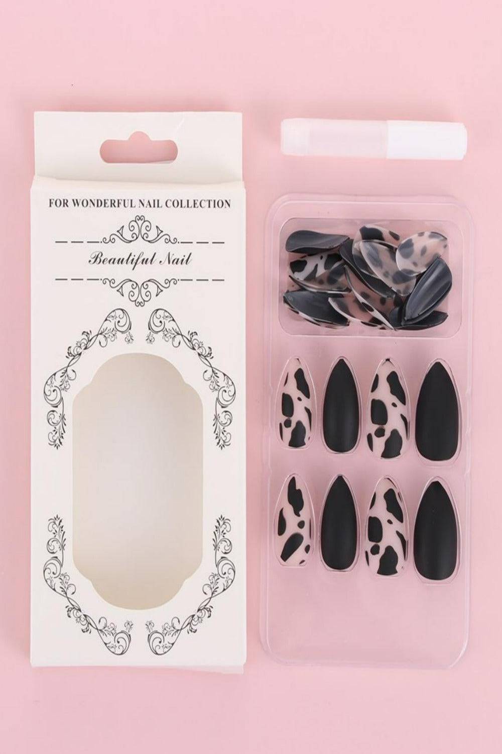 Press On Nails Matte Glossy Neon String Art Coffin Nail Kit - TGC Boutique - Press On Nails
