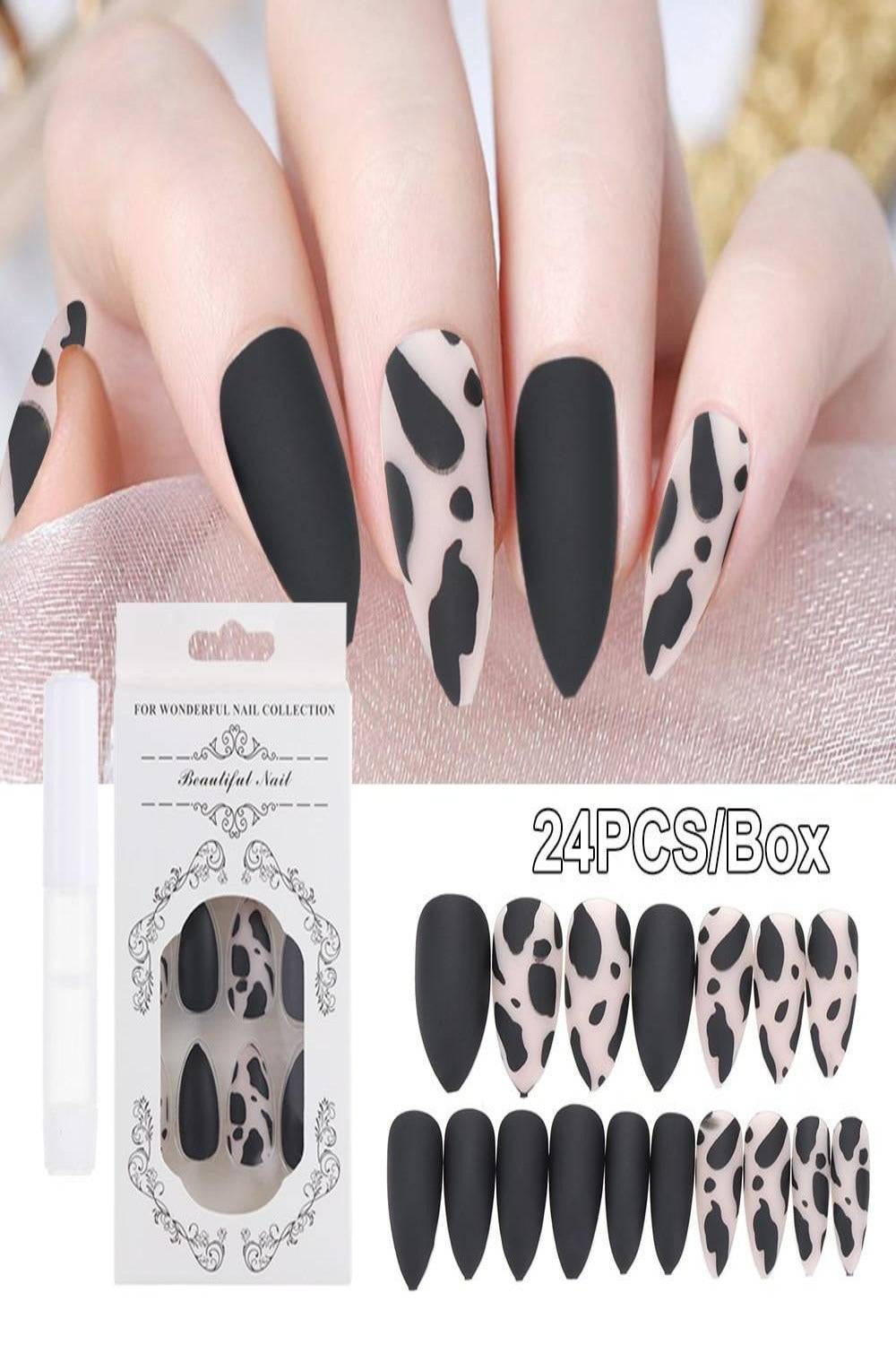 Press On Nails Matte Glossy Neon String Art Coffin Nail Kit - TGC Boutique - Press On Nails