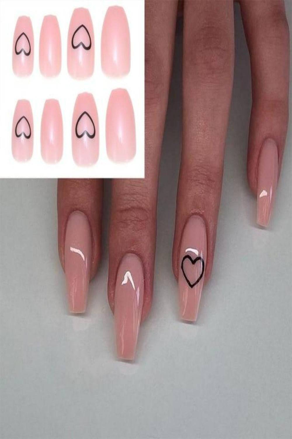Press On Nails Matte Glossy Neon String Art Coffin Nail Kit - TGC Boutique - Press On Nails