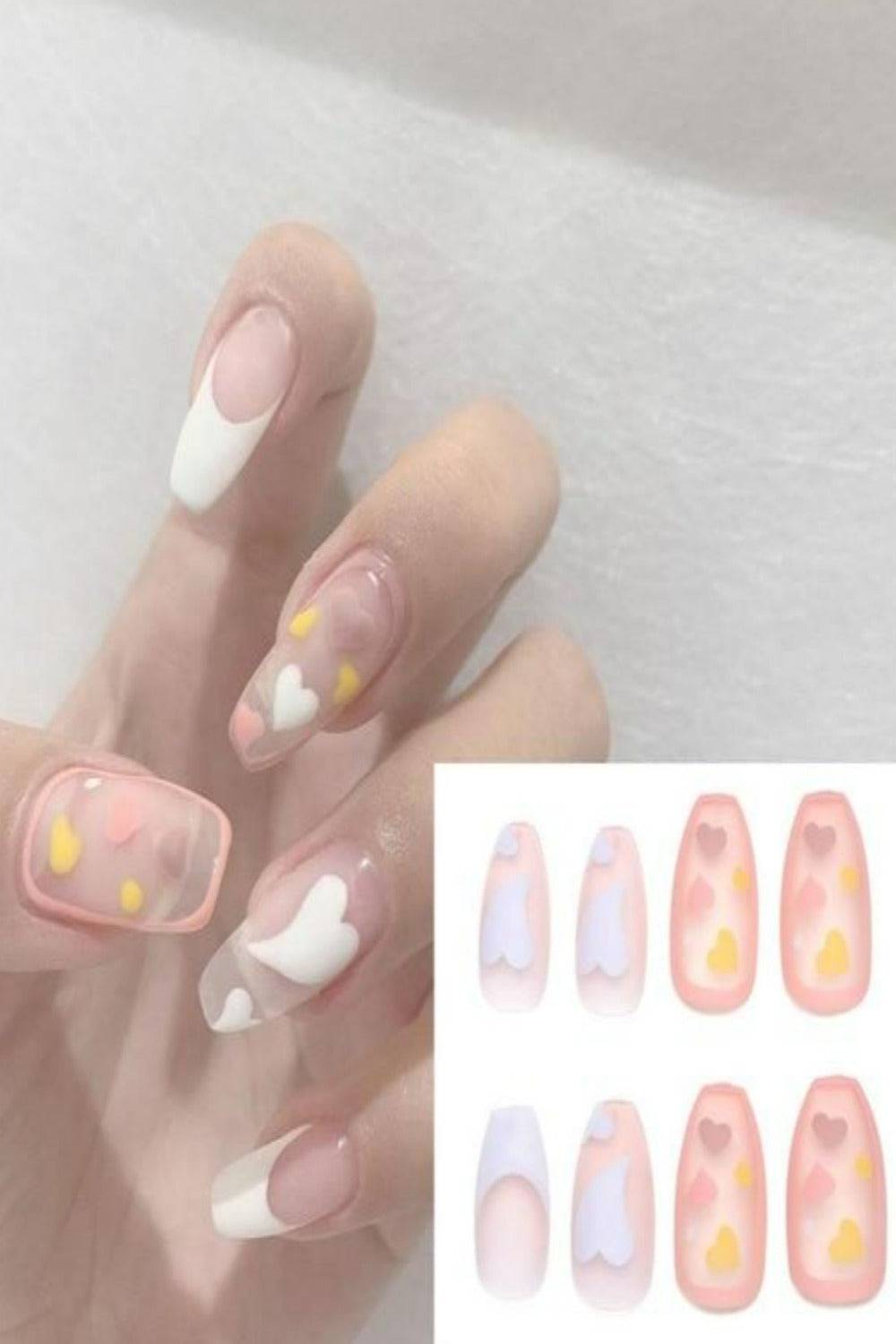 Press On Nails Matte Glossy Neon String Art Coffin Nail Kit - TGC Boutique - Press On Nails