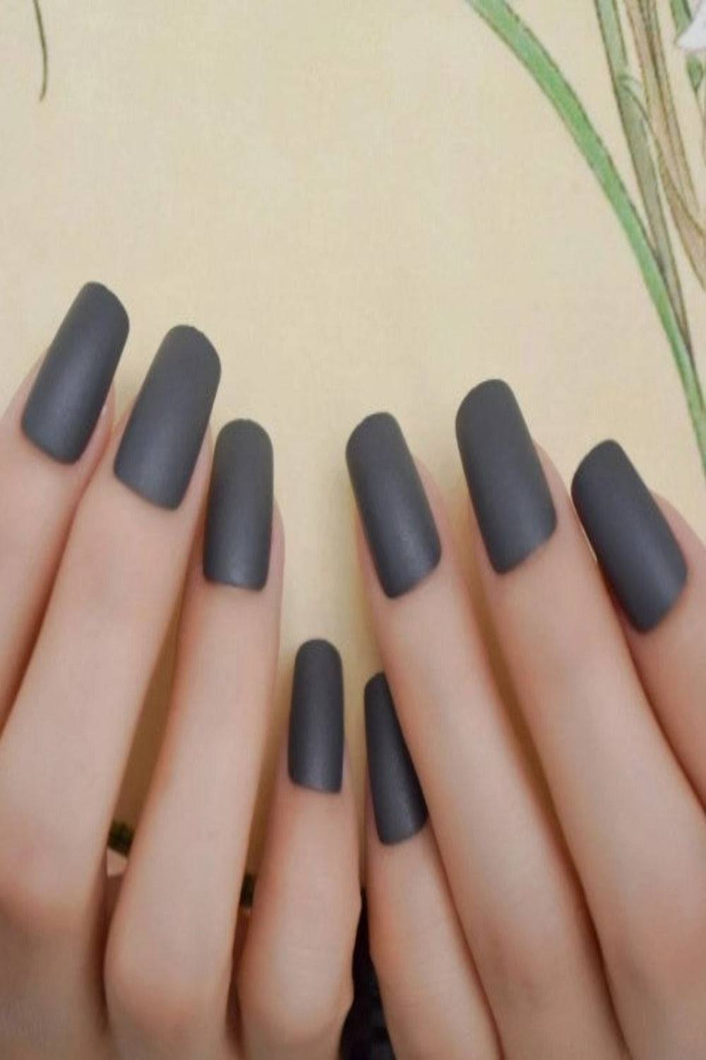 Press On Nails Matte Grey Coffin Square Nail Kit - TGC Boutique - Press On Nails