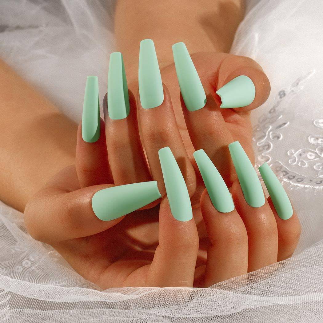 Press On Nails Mint Green Matte Coffin Nail Kit - TGC Boutique - Press On Nails