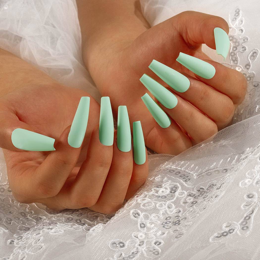 Press On Nails Mint Green Matte Coffin Nail Kit - TGC Boutique - Press On Nails