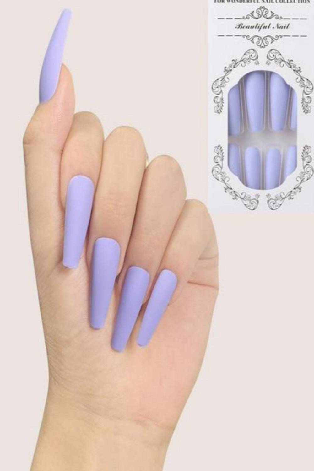 Press On Nails Neon French Tip Matte Glossy Coffin Nail Kit - TGC Boutique - Press On Nails