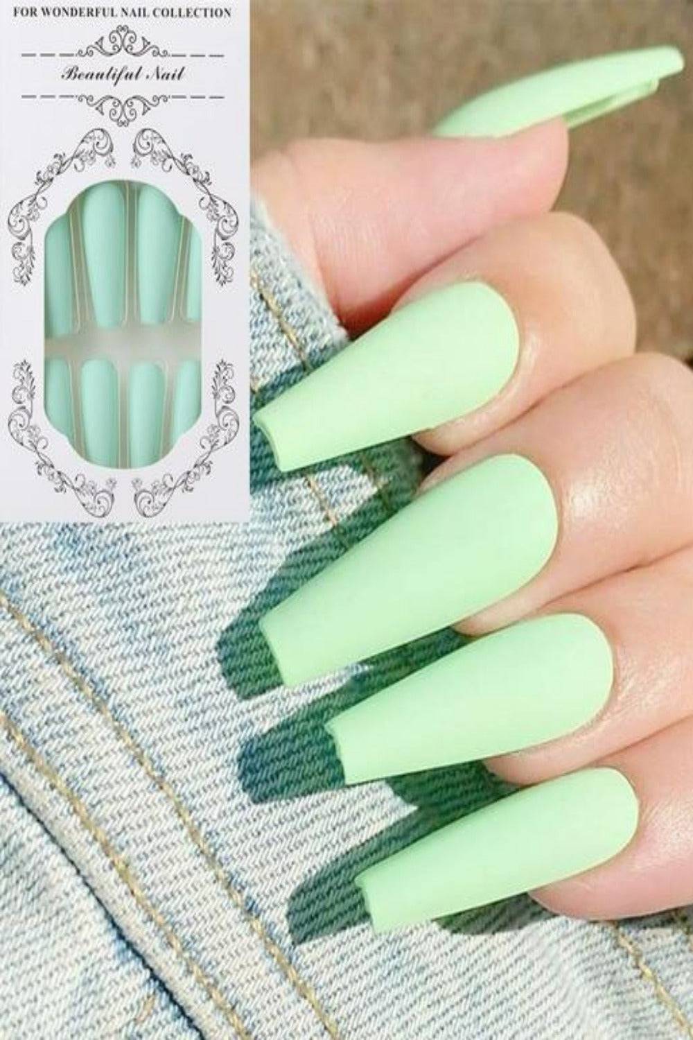 Press On Nails Neon French Tip Matte Glossy Coffin Nail Kit - TGC Boutique - Press On Nails