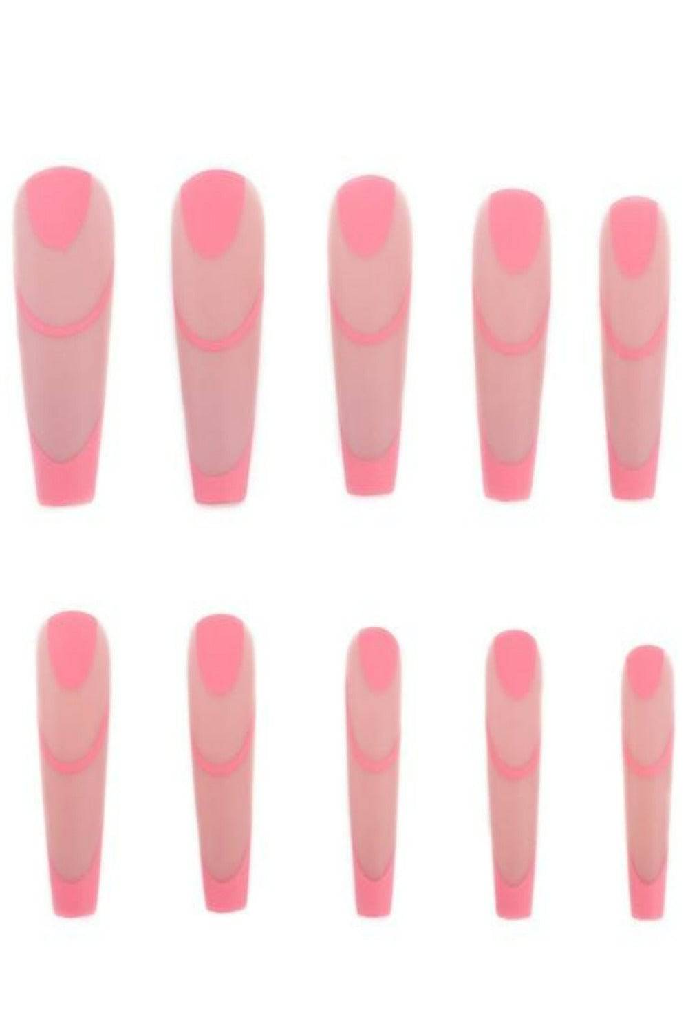 Press On Nails Neon Glossy French Tip Matte Coffin Nail Kit - TGC Boutique - Press On Nails