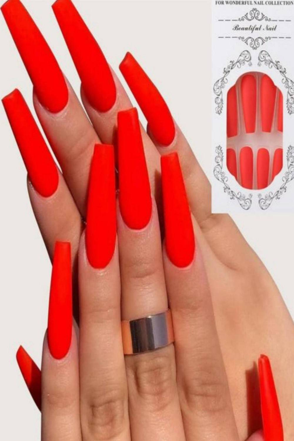 Press On Nails Neon Glossy French Tip Matte Coffin Nail Kit - TGC Boutique - Press On Nails