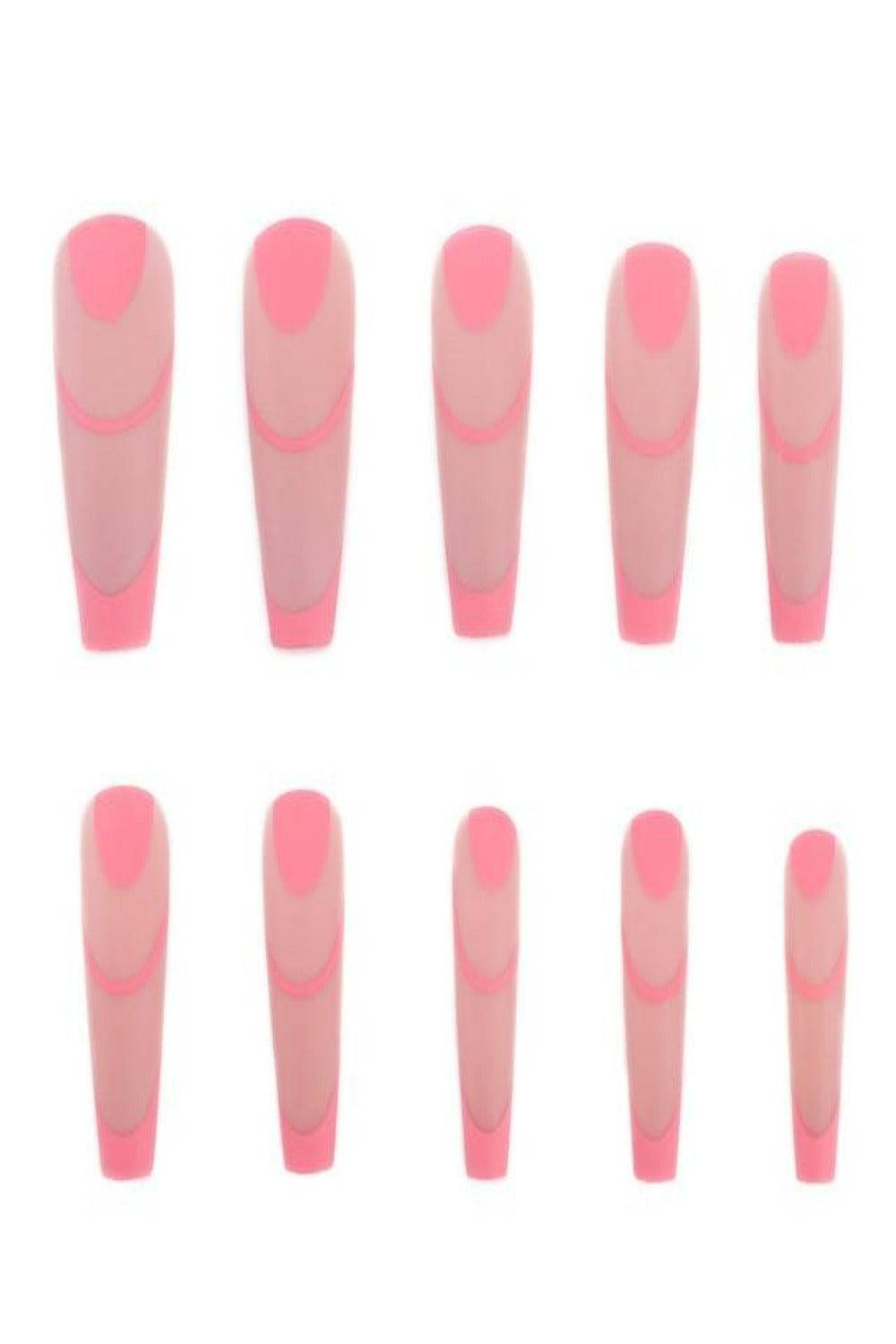 Press On Nails Neon Matte Glossy French Tip Coffin Nail Kit - TGC Boutique - Press On Nails