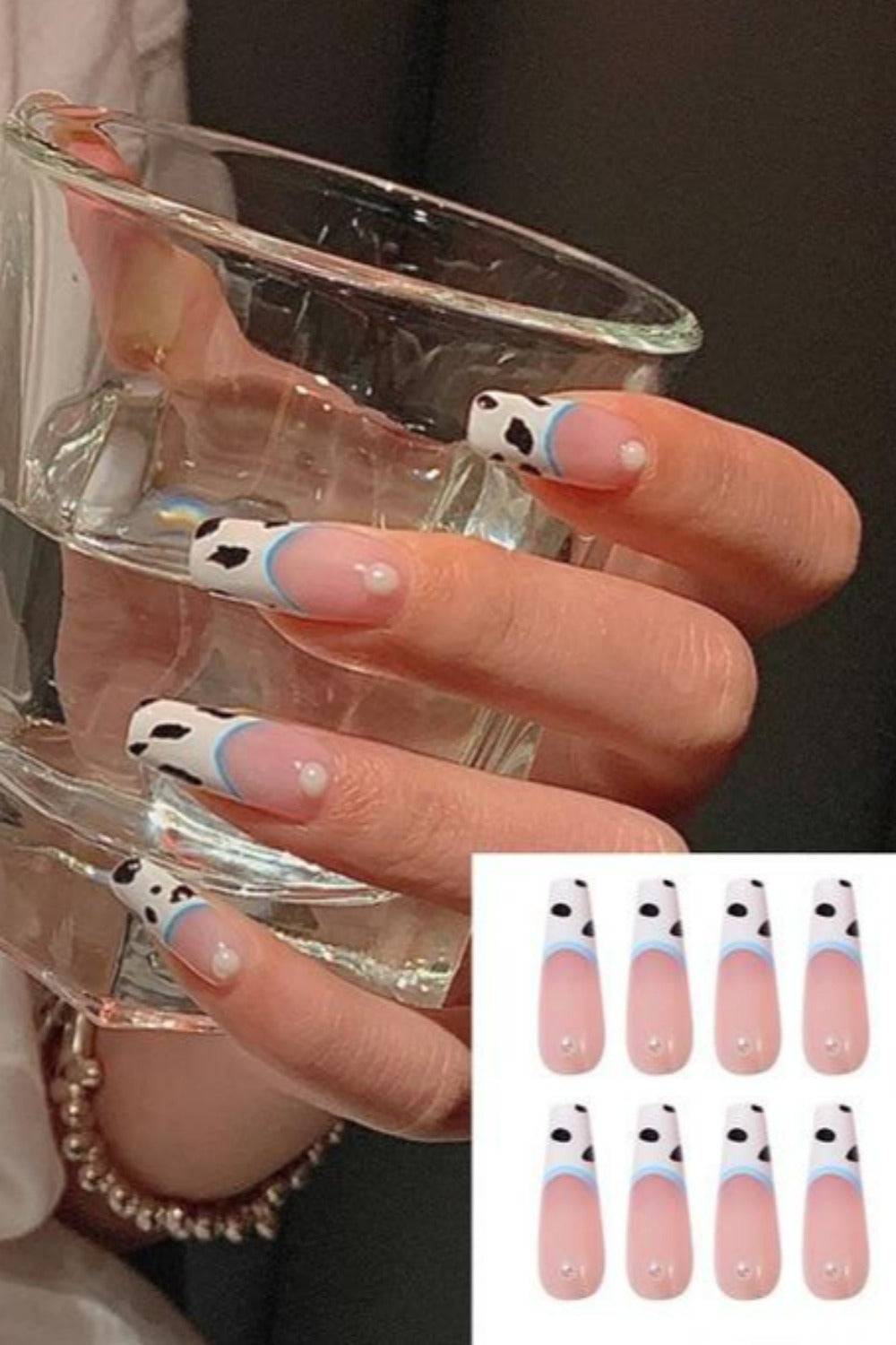 Press On Nails Neon Matte Glossy French Tip Coffin Nail Kit - TGC Boutique - Press On Nails
