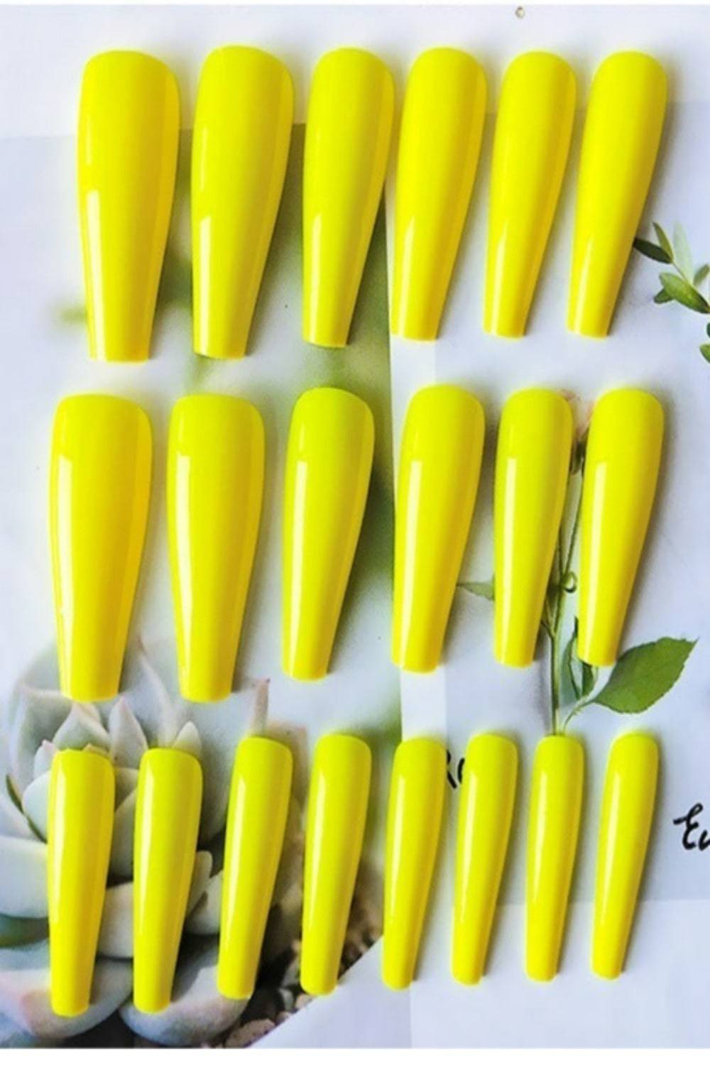 Press On Nails Neon Yellow Glossy Coffin Nail Kit - TGC Boutique - Press On Nails