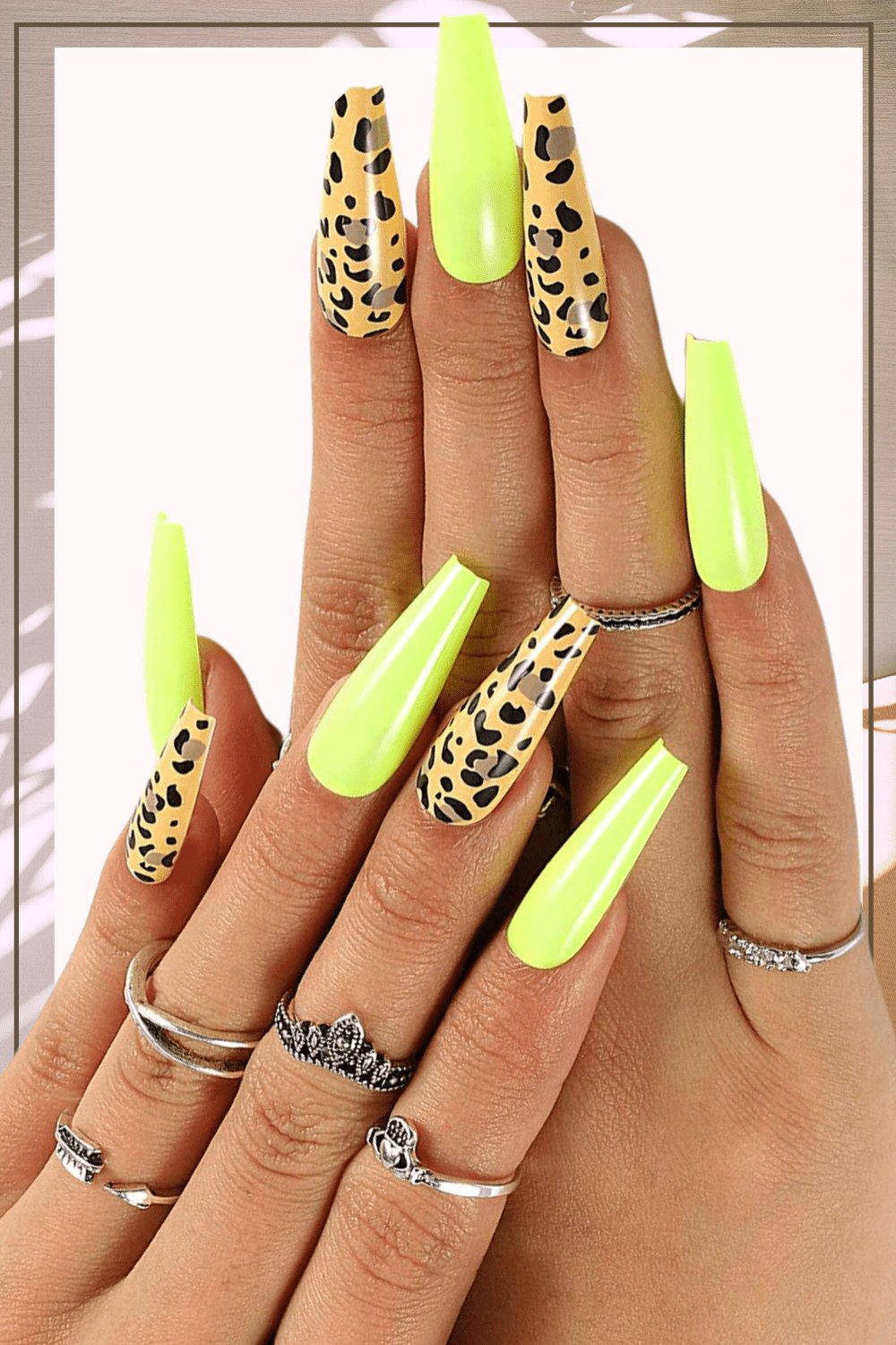 Press On Nails Neon Yellow Glossy Leopard Coffin Nail Kit - TGC Boutique - Press On Nails