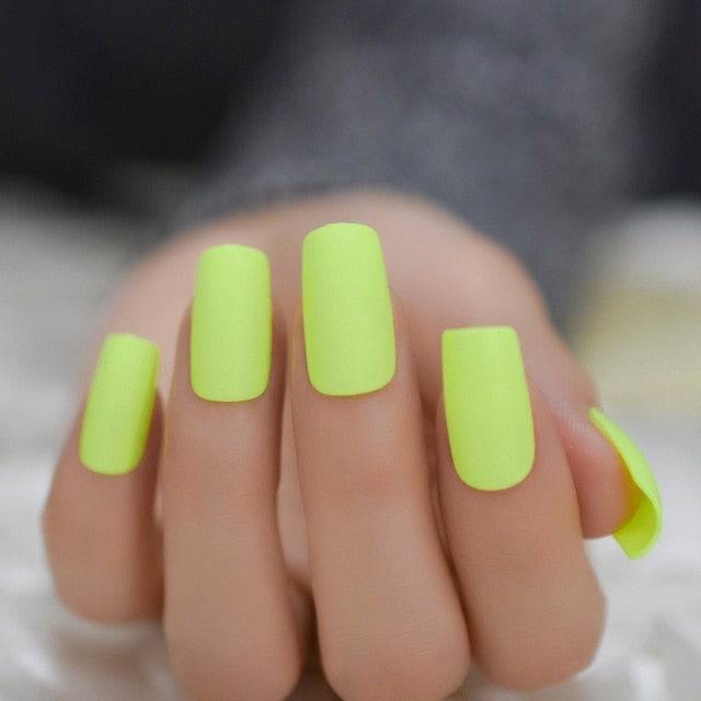 Press On Nails Neon Yellow Matte Square Nail Kit - TGC Boutique - Press On Nails