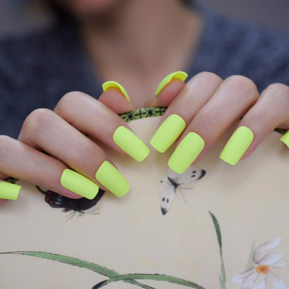 Press On Nails Neon Yellow Matte Square Nail Kit - TGC Boutique - Press On Nails