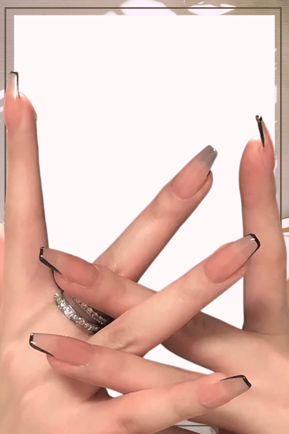 Press On Nails Nude Glossy Black French Tip Coffin Nail Kit - TGC Boutique - Press On Nails