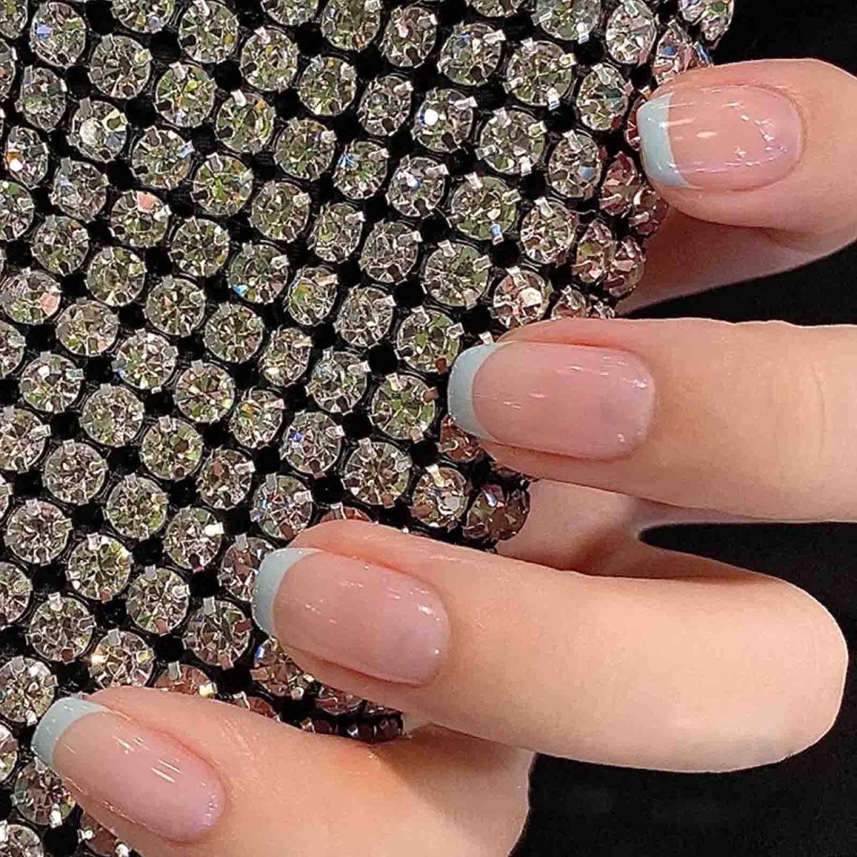 Press On Nails Nude Glossy Blue French Tip Almond Nail Kit - TGC Boutique - Press On Nails
