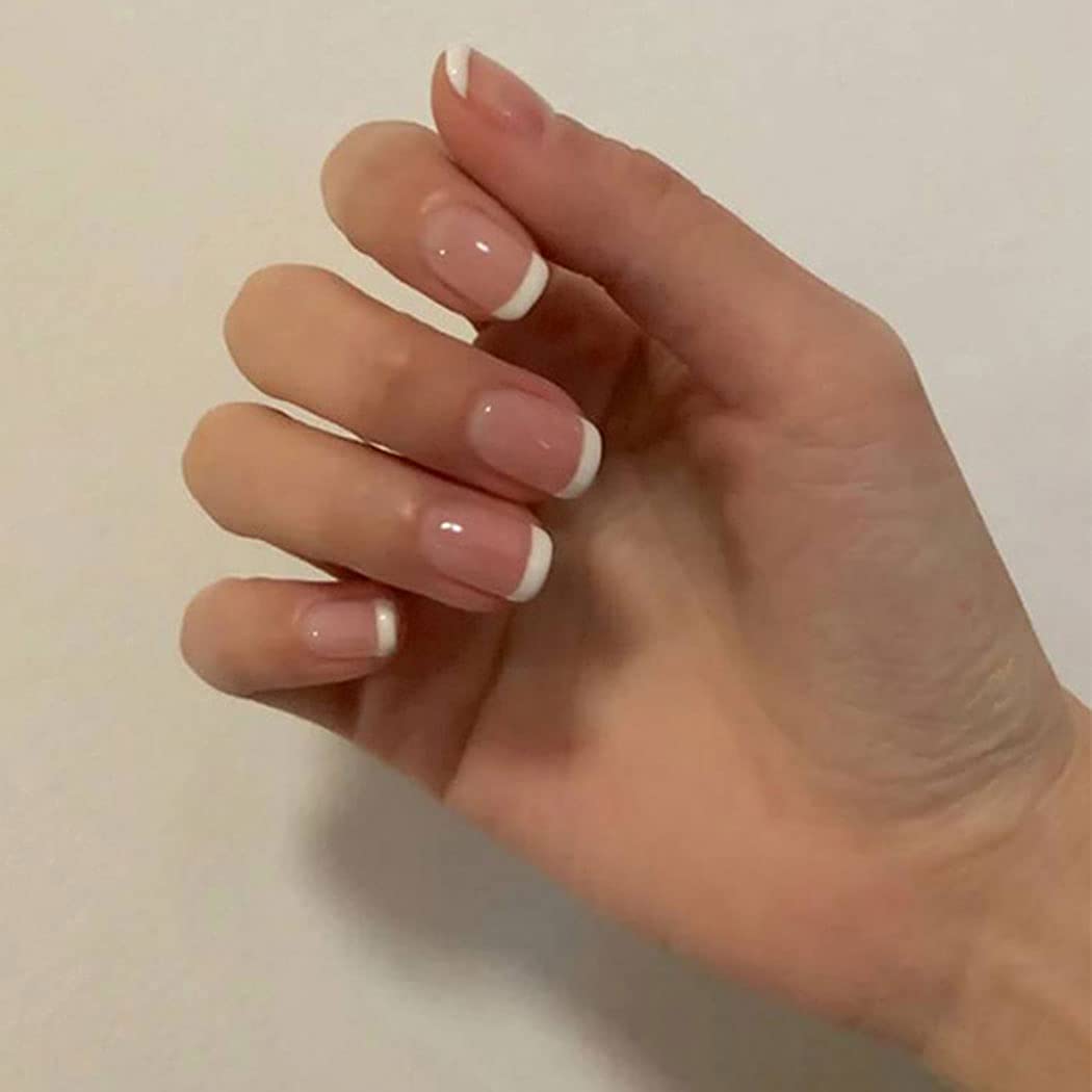 Press On Nails Nude Glossy White French Square Nail Kit - TGC Boutique - Press On Nails
