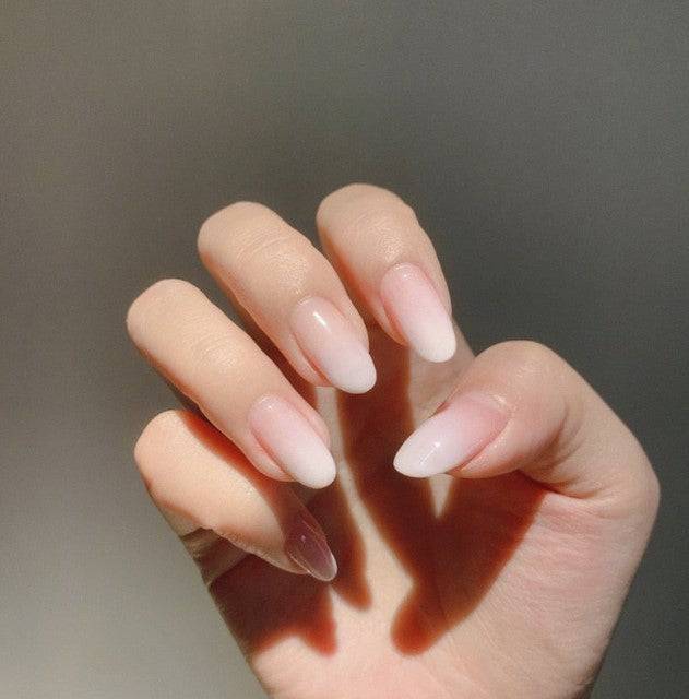 Press On Nails Nude Glossy White Ombre Almond Nail Kit - TGC Boutique - Press On Nails