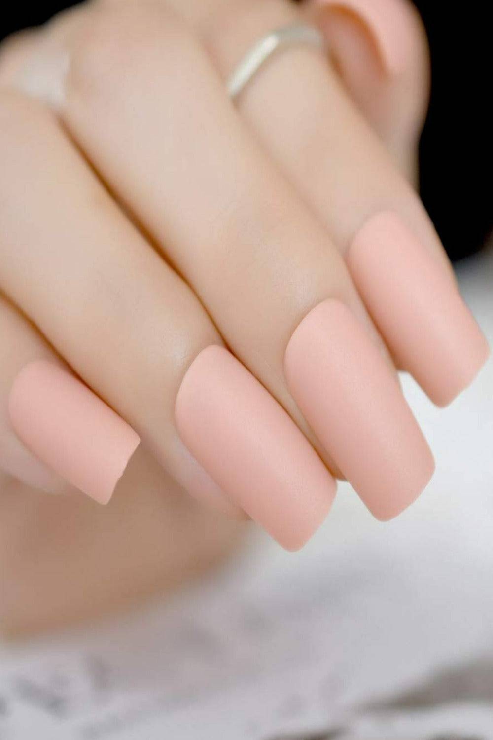 Press On Nails Nude Peach Short Matte Square Tip Nail Kit - TGC Boutique - Press On Nails