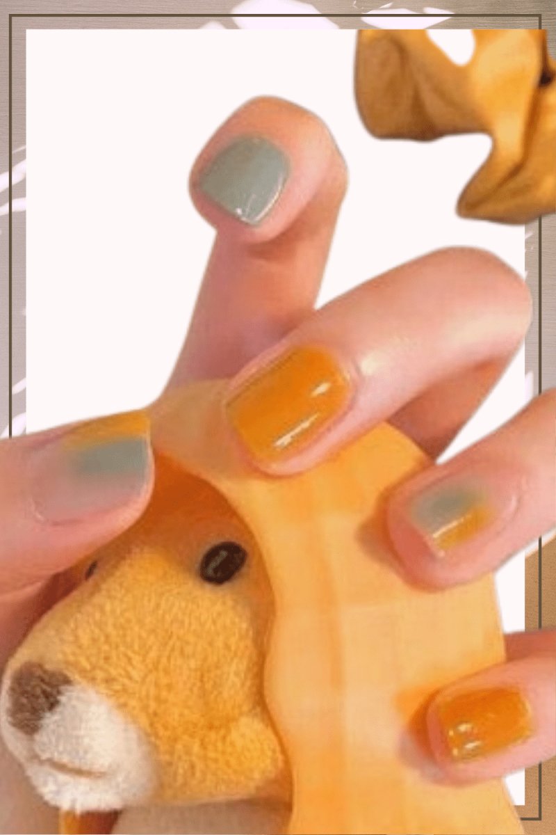 Press On Nails Orange And Blue Glossy Square Nail Kit - TGC Boutique - Press On Nails
