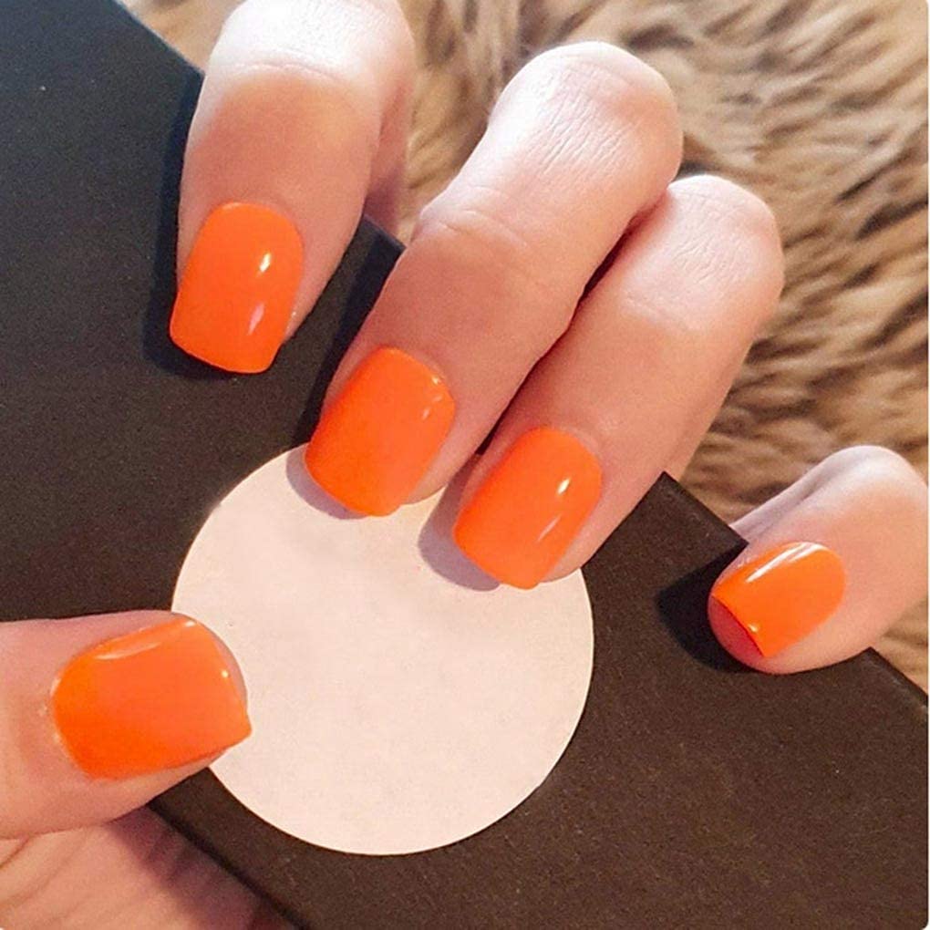 Press On Nails Orange Glossy Square Nail Kit - TGC Boutique - Press On Nails