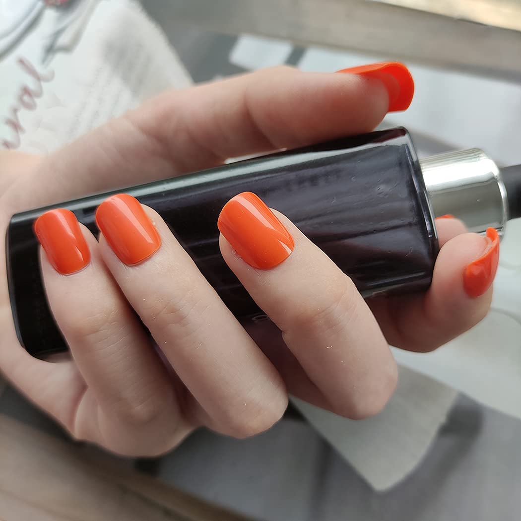 Press On Nails Orange Glossy Square Nail Kit - TGC Boutique - Press On Nails