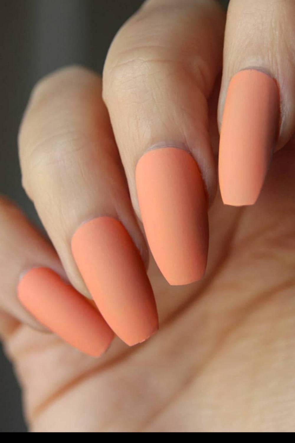 Press On Nails Orange Matte Medium Coffin Nail Kit - TGC Boutique - Press On Nails