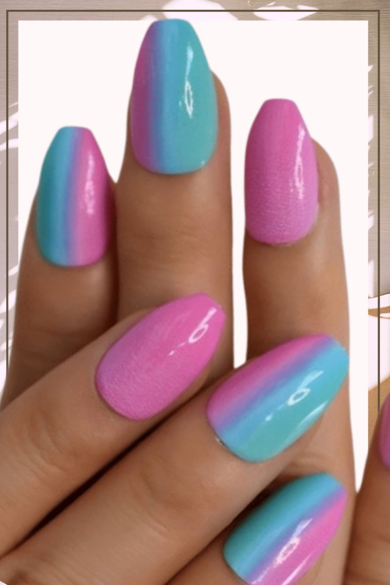 Press On Nails Pink And Blue Glossy Coffin Ombre Nail Kit - TGC Boutique - Press On Nails