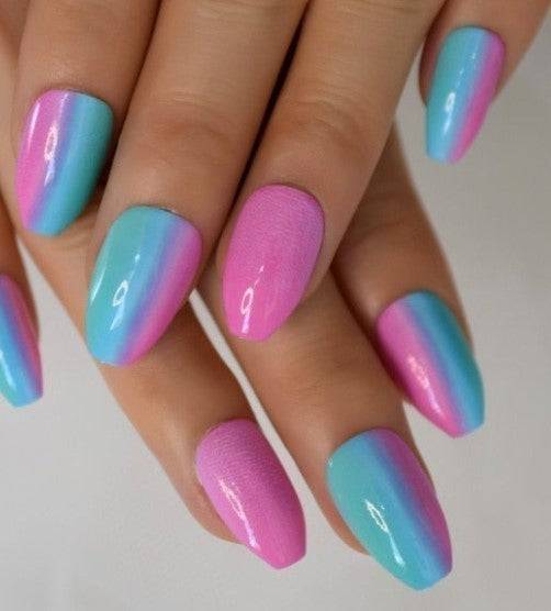 Press On Nails Pink And Blue Glossy Coffin Ombre Nail Kit - TGC Boutique - Press On Nails