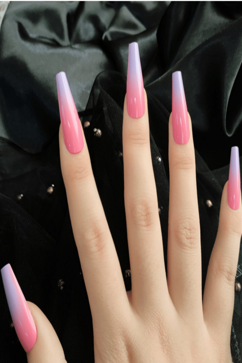 Press On Nails Pink And Purple Glossy Ombre French Tip Coffin Nails Kit - TGC Boutique - Press On Nails