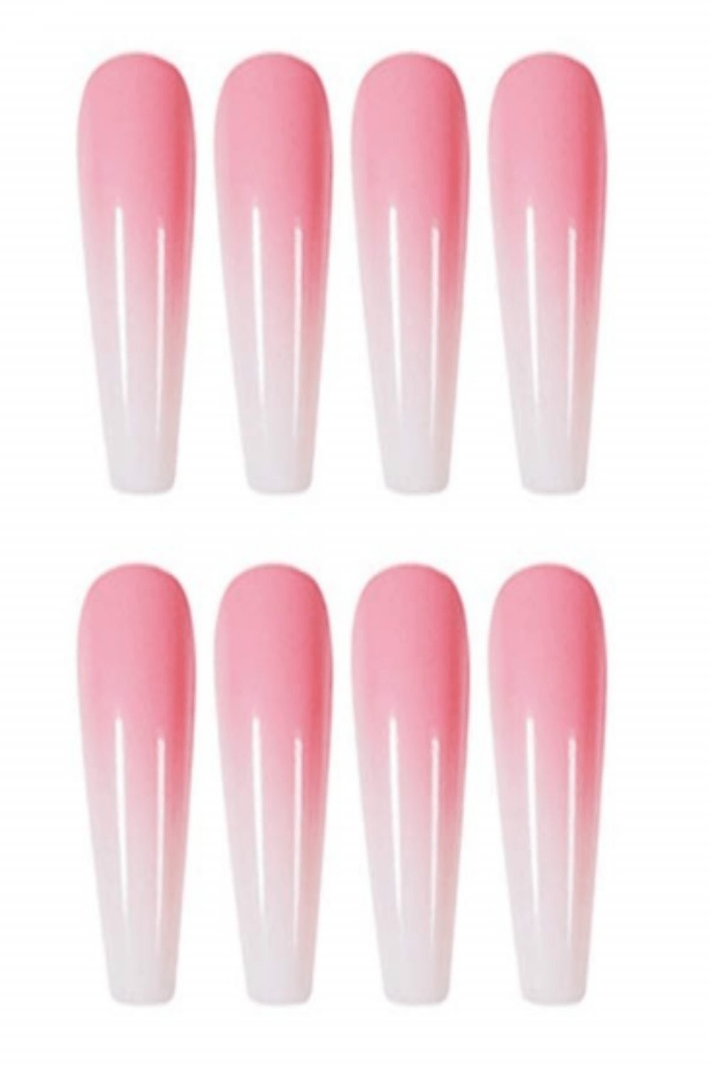 Press On Nails Pink and White Glossy Ombre Coffin French Tip Nail Kit - TGC Boutique - Press On Nails