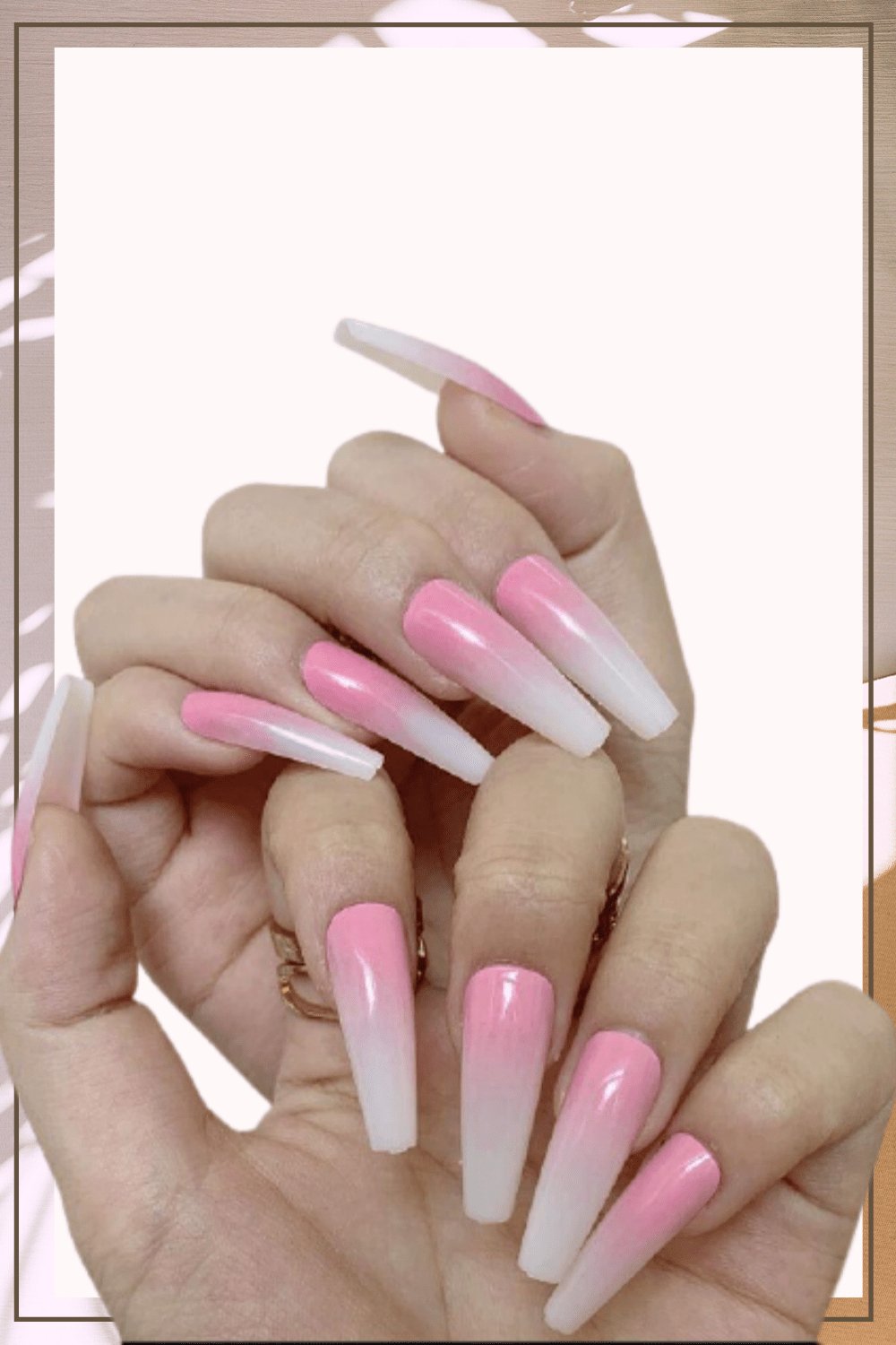 Press On Nails Pink and White Glossy Ombre Coffin French Tip Nail Kit - TGC Boutique - Press On Nails