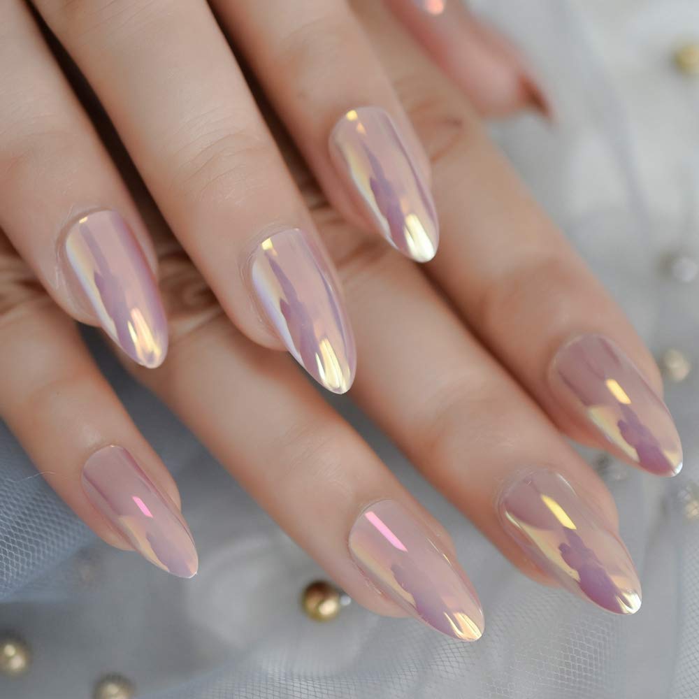 Press On Nails Pink Chrome Glossy Almond Nail Kit - TGC Boutique - Press On Nails
