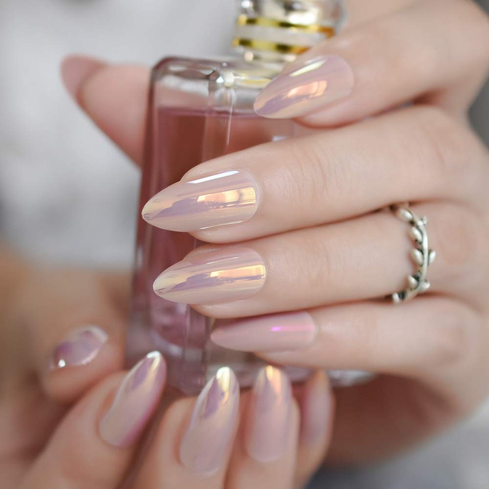 Press On Nails Pink Chrome Glossy Almond Nail Kit - TGC Boutique - Press On Nails