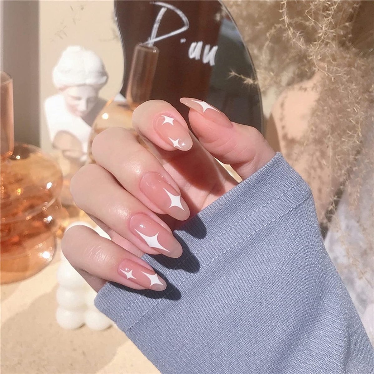 Press On Nails Pink Glossy Almond Star Nail Kit - TGC Boutique - Press On Nails