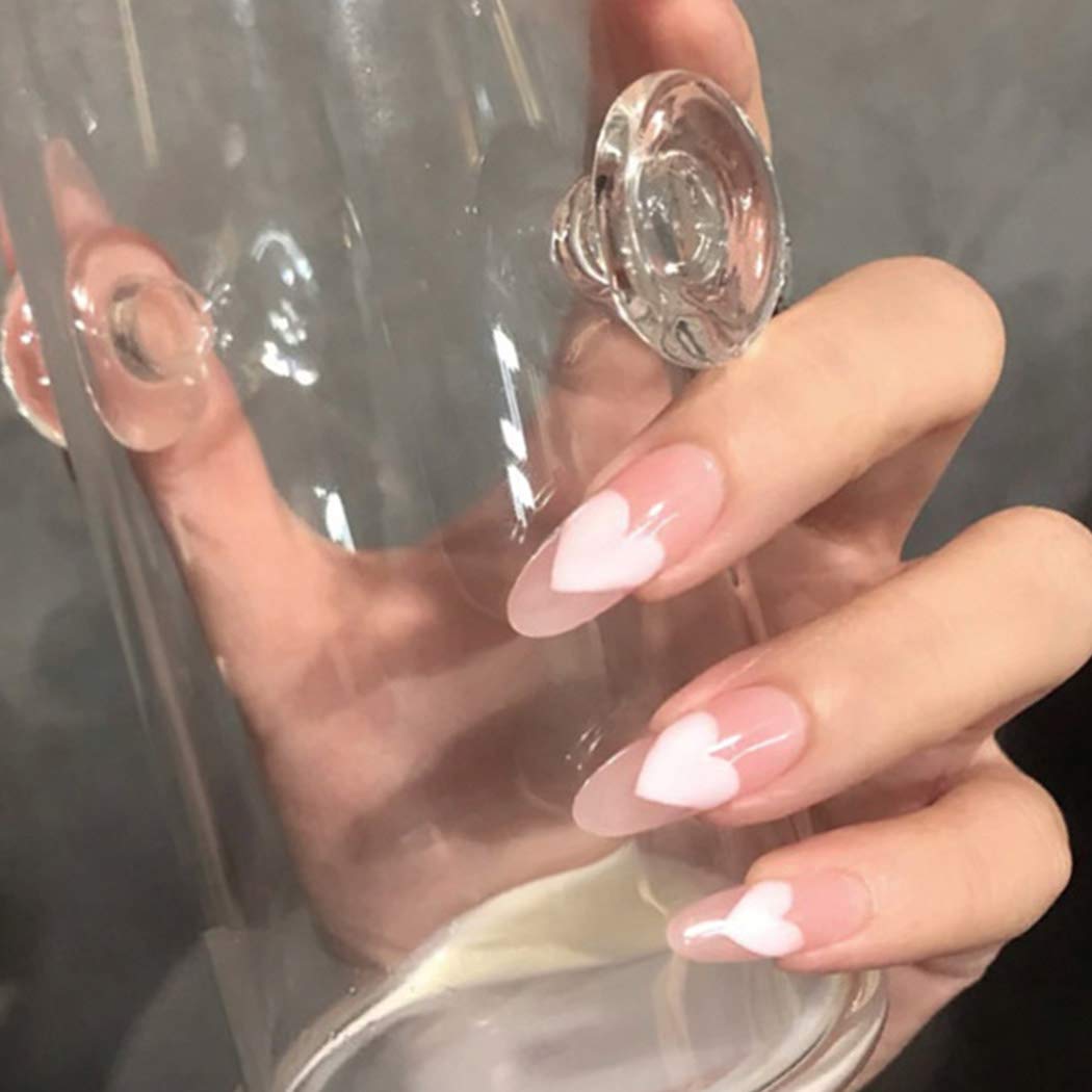 Press On Nails Pink Glossy Almond Stiletto Heart Nail Kit - TGC Boutique - Press On Nails