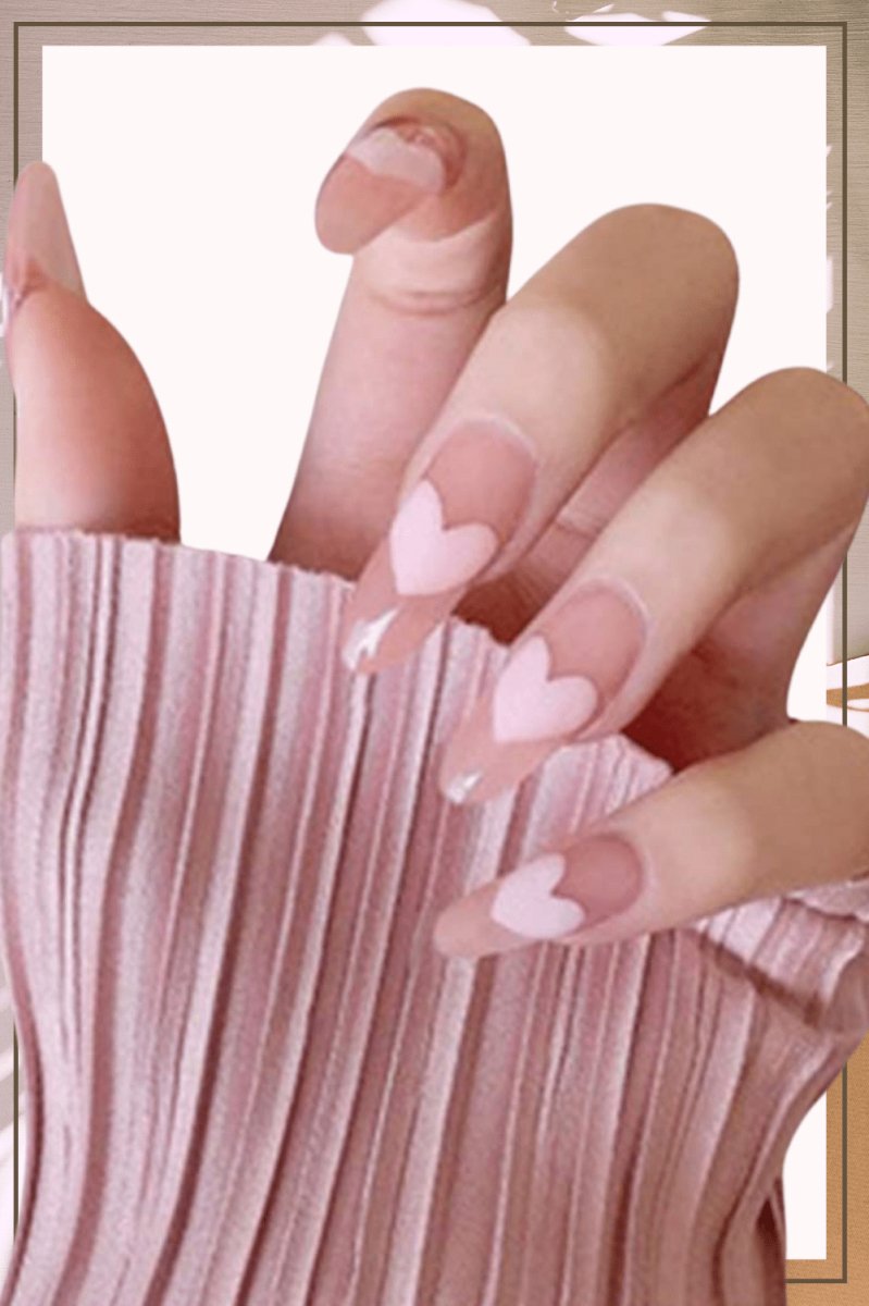 Press On Nails Pink Glossy Almond Stiletto Heart Nail Kit - TGC Boutique - Press On Nails