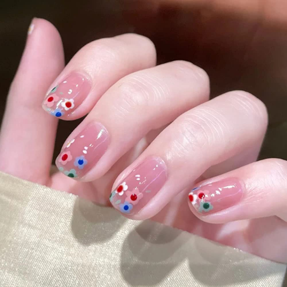 Press On Nails Pink Glossy Coffin Flower Nail Kit - TGC Boutique - Press On Nails