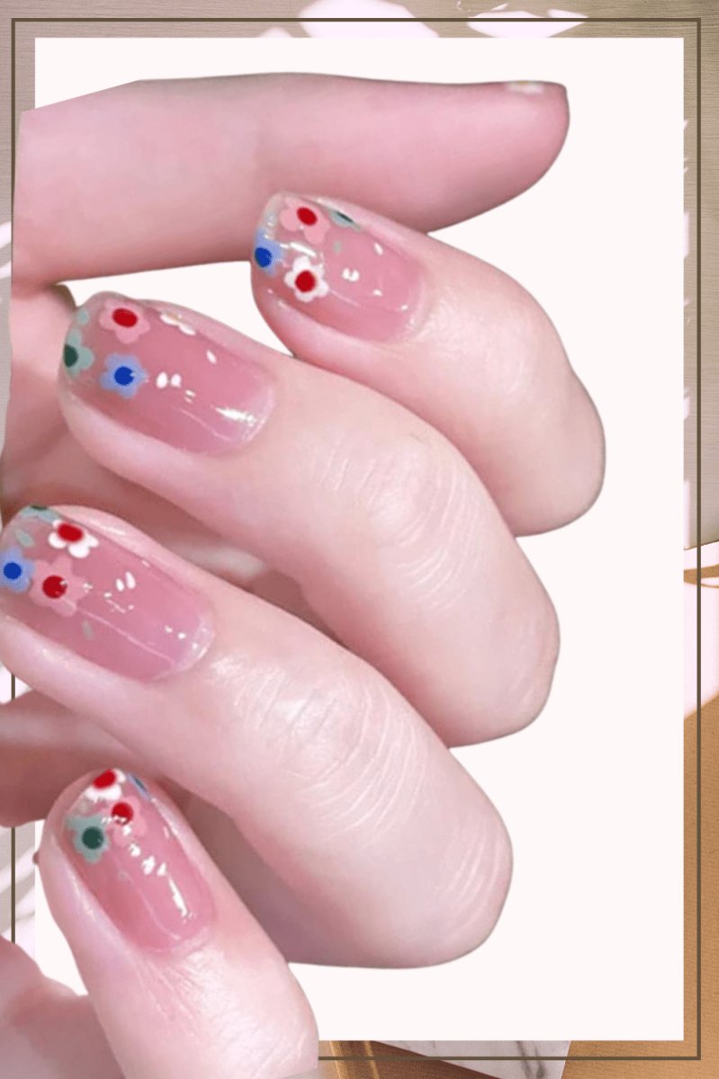 Press On Nails Pink Glossy Coffin Flower Nail Kit - TGC Boutique - Press On Nails