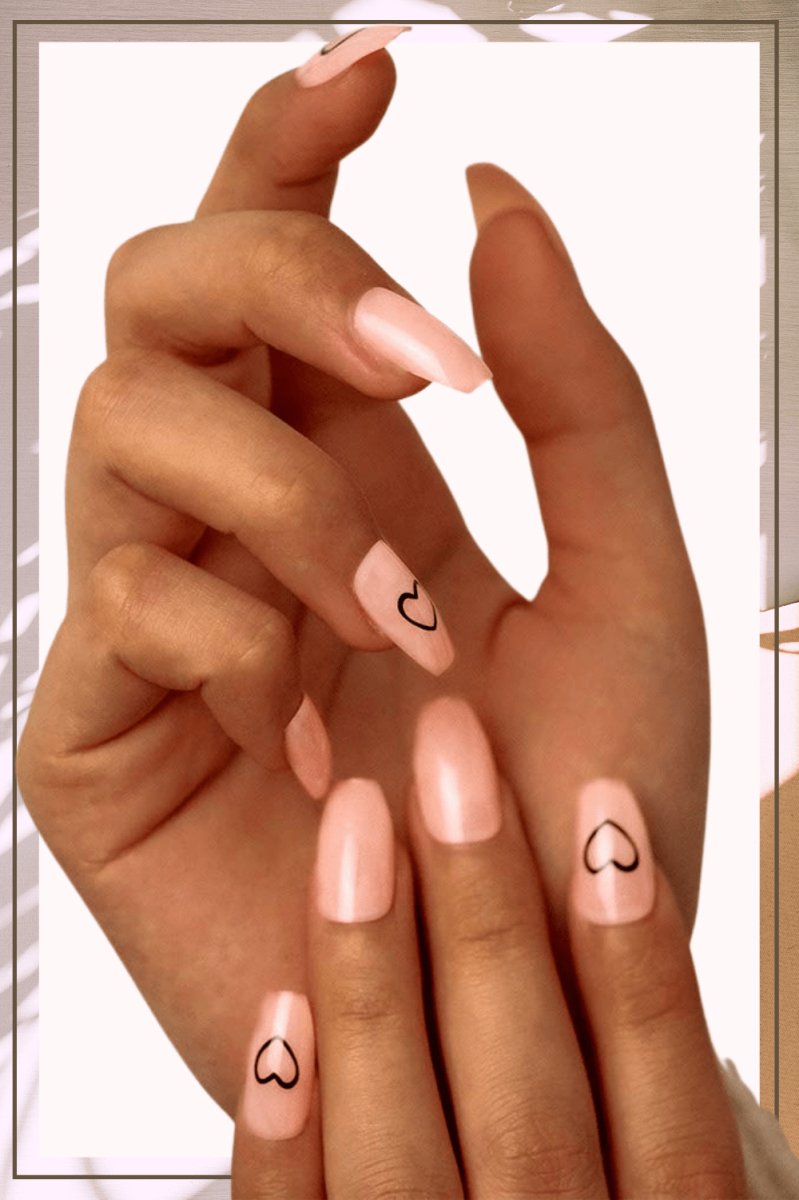 Press On Nails Pink Glossy Coffin Heart Nail Kit - TGC Boutique - Press On Nails