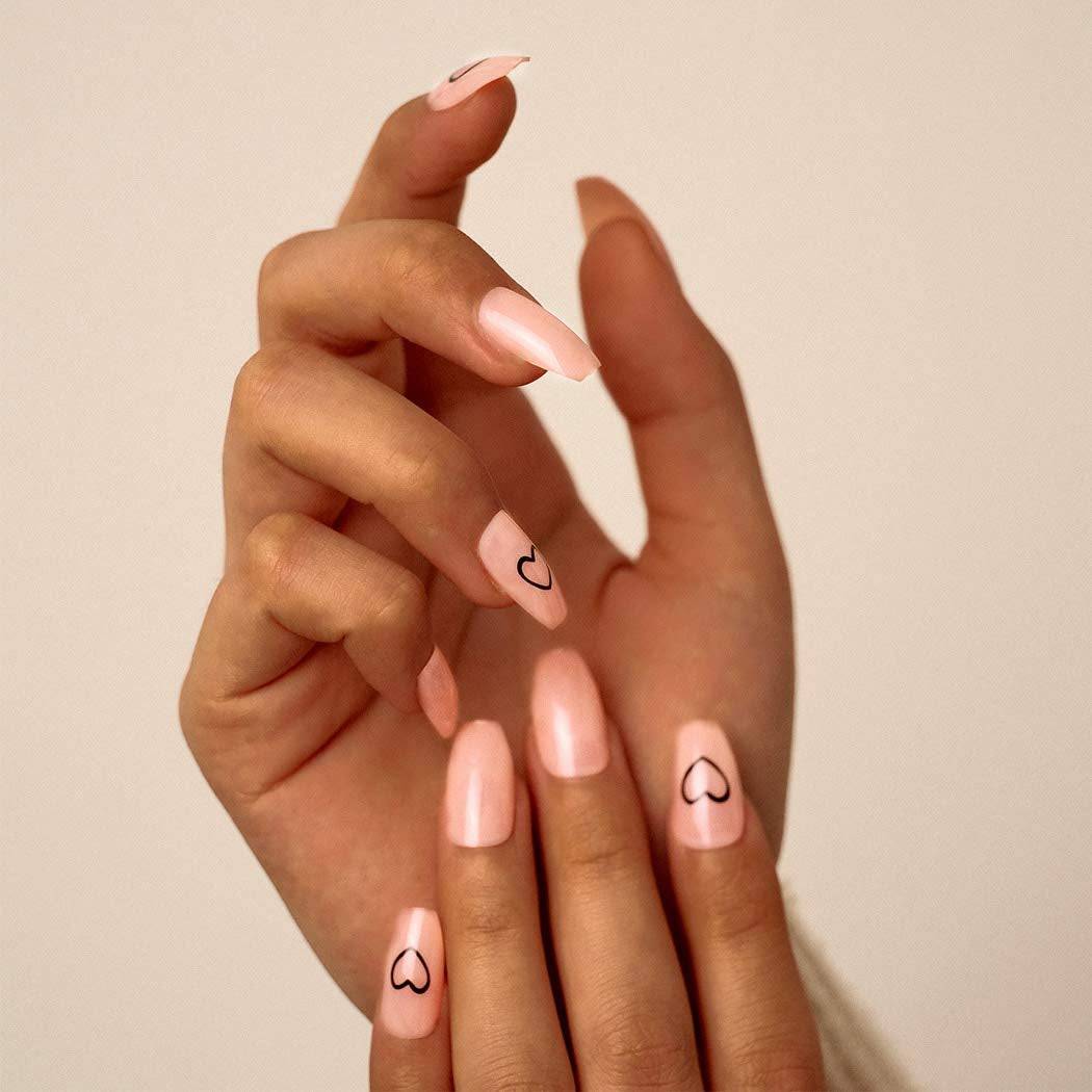 Press On Nails Pink Glossy Coffin Heart Nail Kit - TGC Boutique - Press On Nails