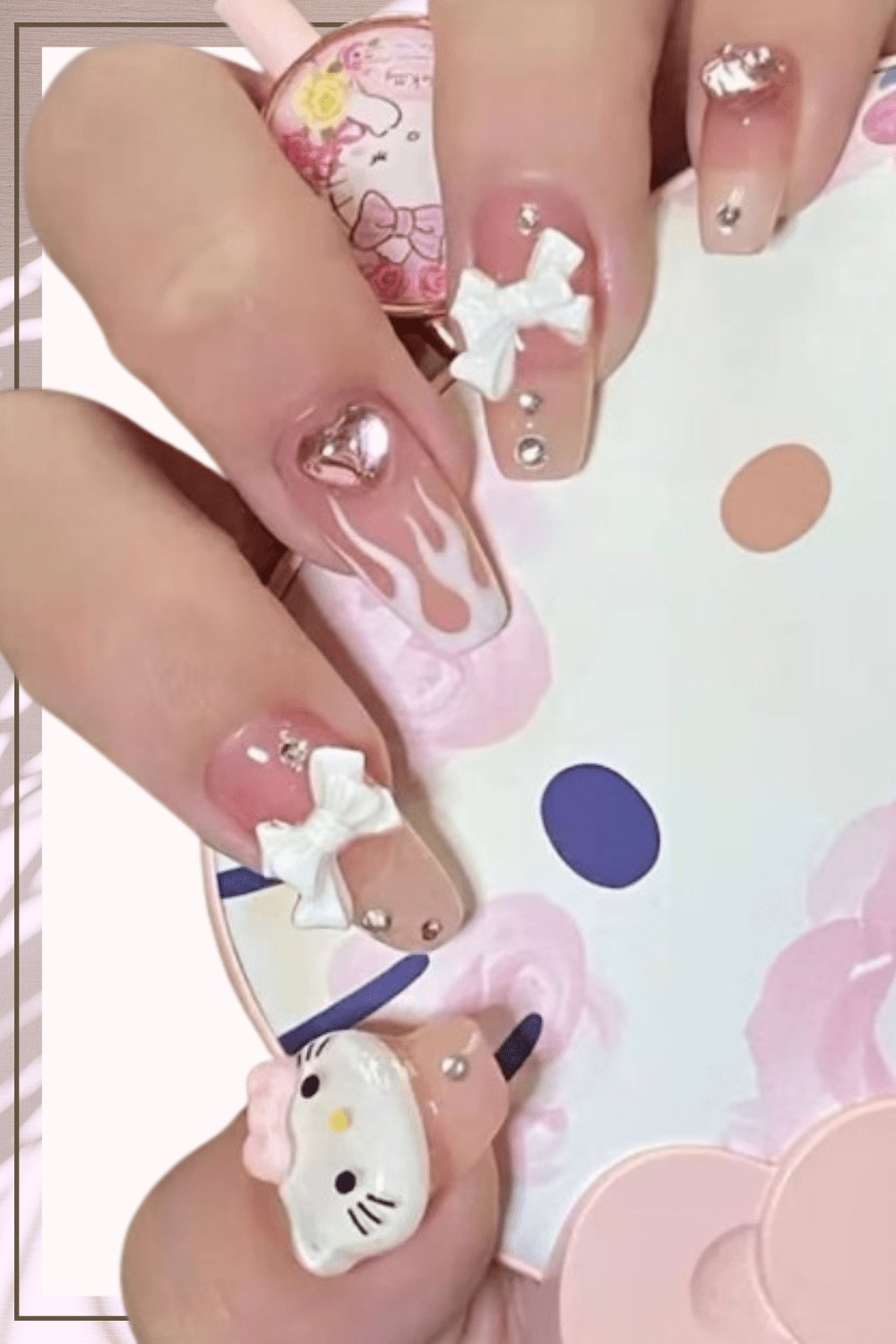 Press On Nails Pink Glossy French Coffin Crystal Nail Kit - TGC Boutique - Press On Nails