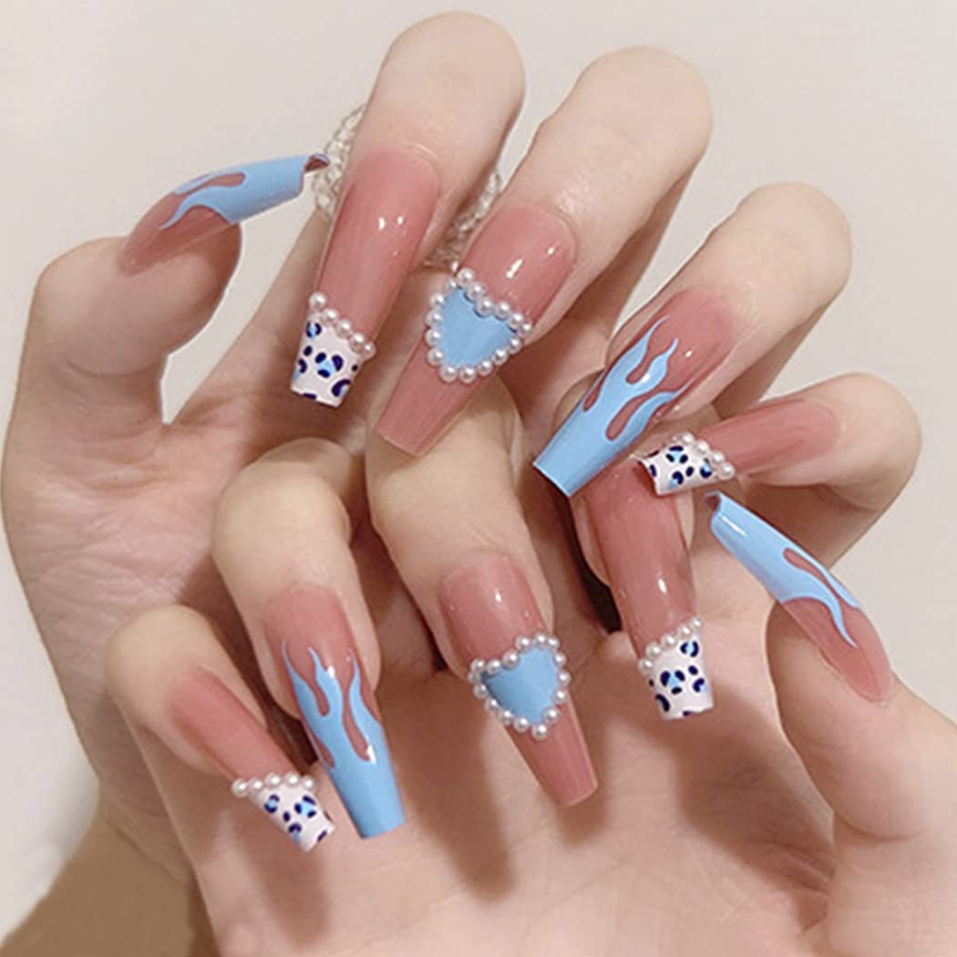 Press On Nails Pink Glossy French Leopard Coffin Heart Nail Kit - TGC Boutique - Press On Nails