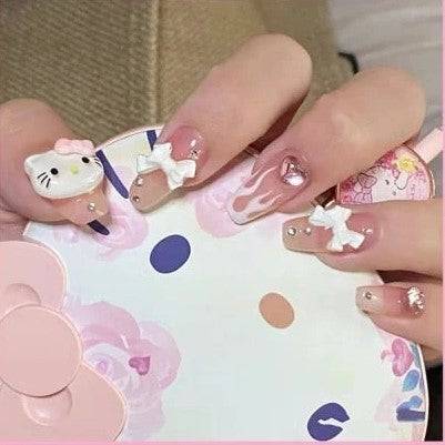 Press On Nails Pink Glossy French Tip Coffin White Flame Nail Kit - TGC Boutique - Press On Nails