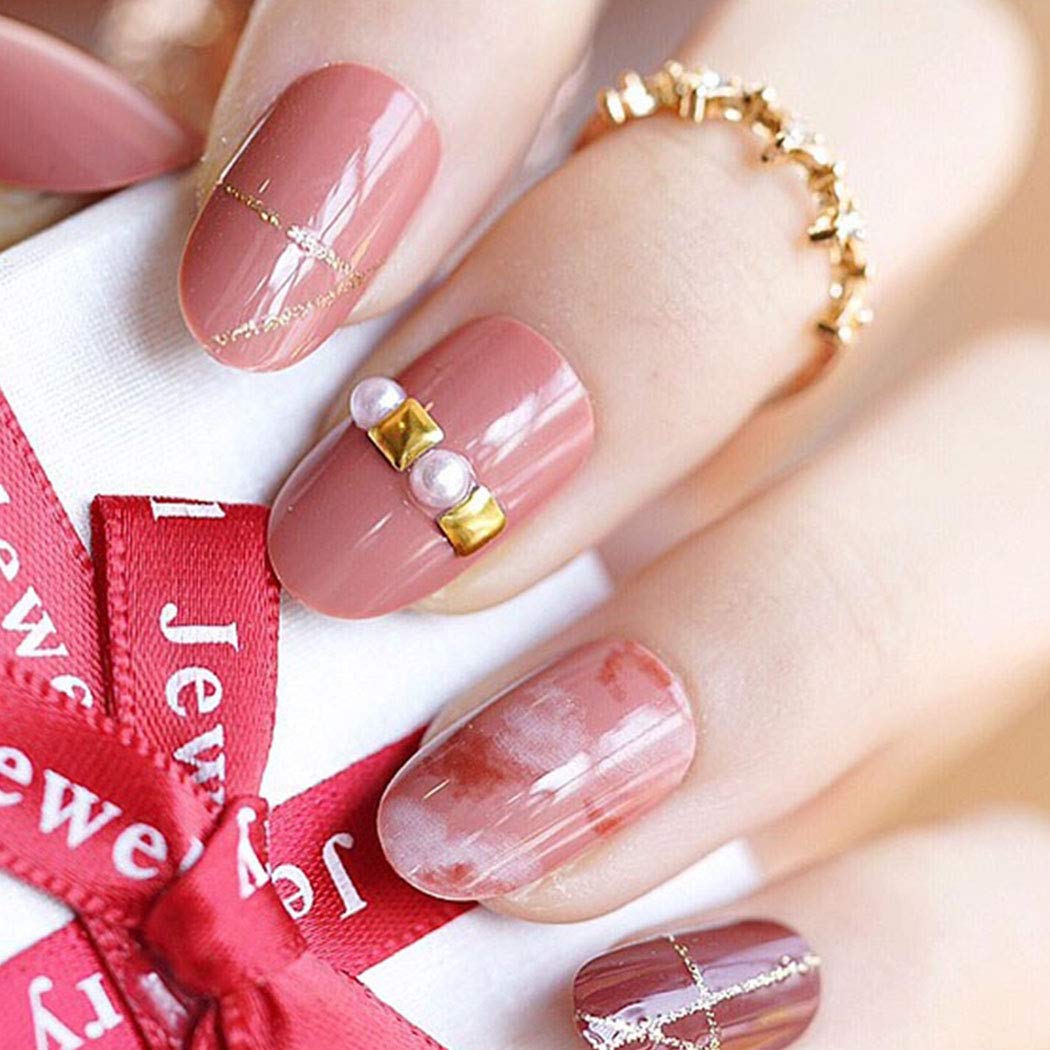Press On Nails Pink Glossy Oval Crystal Nail Kit - TGC Boutique - Press On Nails
