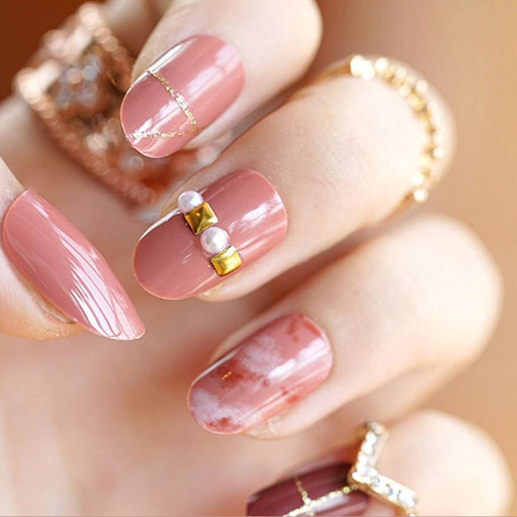 Press On Nails Pink Glossy Oval Crystal Nail Kit - TGC Boutique - Press On Nails