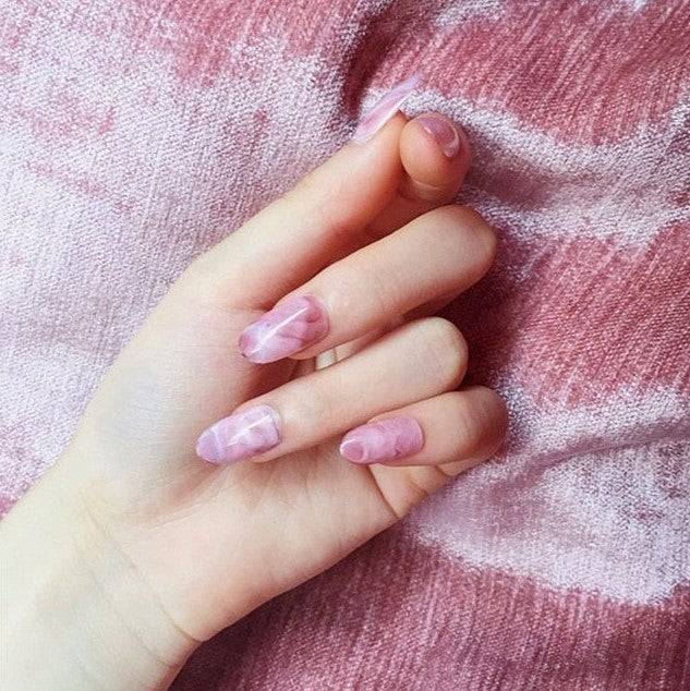 Press On Nails Pink Glossy Oval Marble Nail Kit - TGC Boutique - Press On Nails